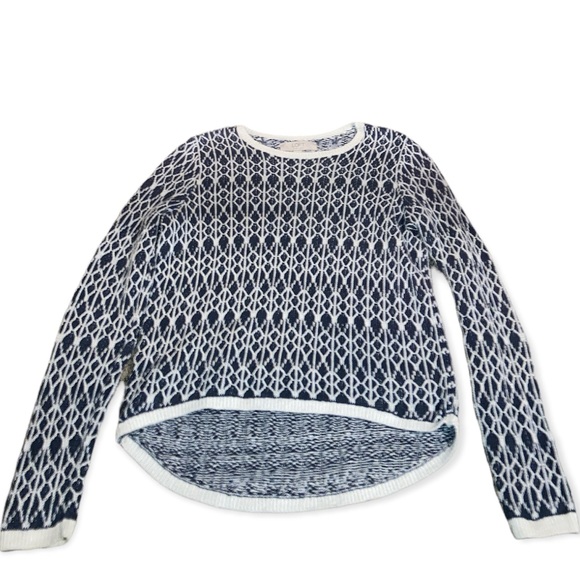 Ann Taylor loft linen navy patterned sweater size Small - Picture 1 of 3